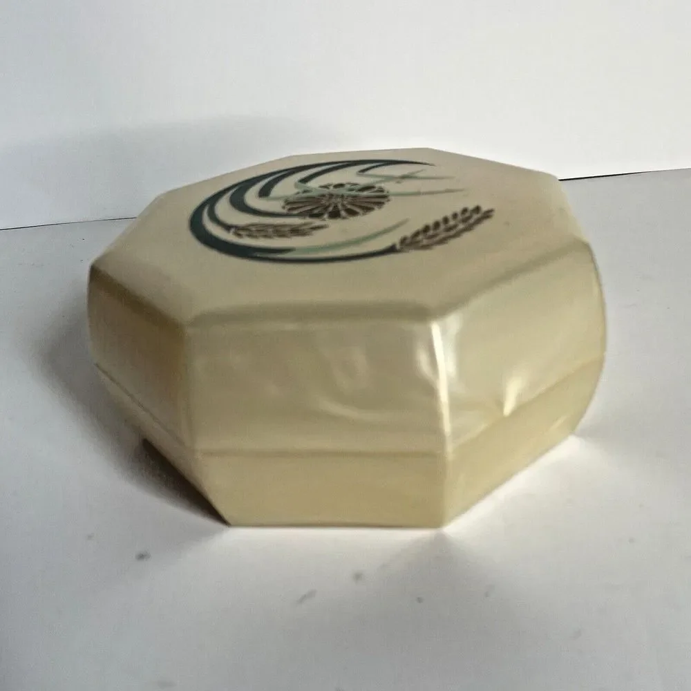 Vtg Merle Norman Cosmetics Octagon Celluloid Powder Box Floral &‎ Wheat Design